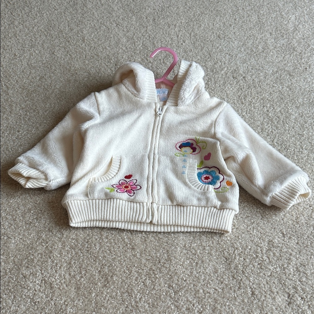 The Children's Place Cream Hoodie with Colorful Embroidery size 12 m
